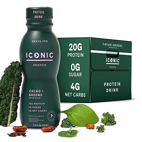 Iconic Protein Drinks, Cacao + Greens (12 Pack) Sugarfree Protein