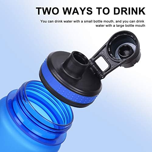 Blue water bottle with a flip spout lid, day marker on the side, priced at $9.99.