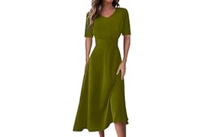 DOPOCQ Women's Spring Dresses 2024 Short Sleeve V Neck High Waist Chiffon Dress Summer Swing Maxi Dresses