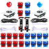 Qenker 2 Player LED Arcade DIY Parts 2X USB Encoder + 2X Joystick + 20x LED Arcade Buttons for PC, MAME, Raspberry Pi, Windows (Red & Blue Kit)