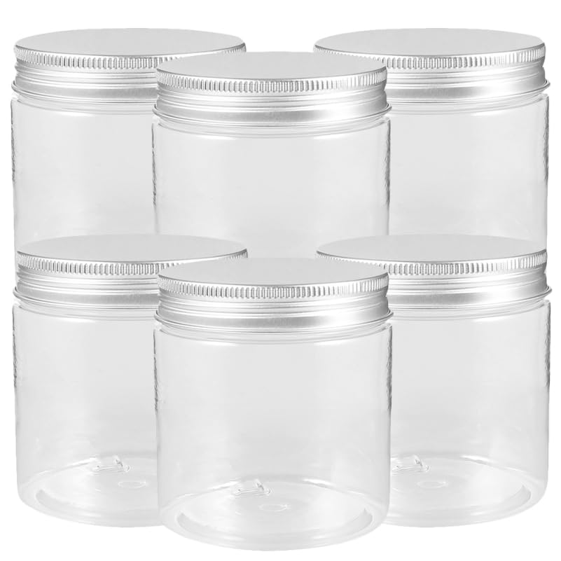 MAGICLULU Mini Reusable Reusable Reusable Jars 6 Pack 8.5Oz Portable Food Storage Containers with Clear Wide Mouth and Silver Aluminum Lids for Jam Honey Candy Dry Goods