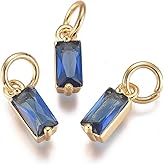 KitBeads 20Pcs Brass Royal Blue Cubic Zirconia Charms18k Gold Plated September Birthstone Charms Rectangle CZ Charms for Jewelry Making Earring Bracelets Crafts