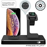 PRESS PLAY Charging Dock for Apple Watch & iPhone (Apple Certified), ONEDock Power Station w/Built-in Original Apple Lightning Connector for Docking, Made for Series, 5,4,3,2,1, AirPods, iPod