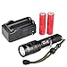 WindFire® F17 2000 Lumen Waterproof Flashlight 5 Modes Cree T6 XM-L U2 L2 Led Camping Spotlight 18650 Rechargeable Torch SpotFlash Light Lamp with Clip and Lanyard Strip+ 2pcs 18650 Li-ion Rechargeable Battery + Dual Slot Charger for Hunting Cycling