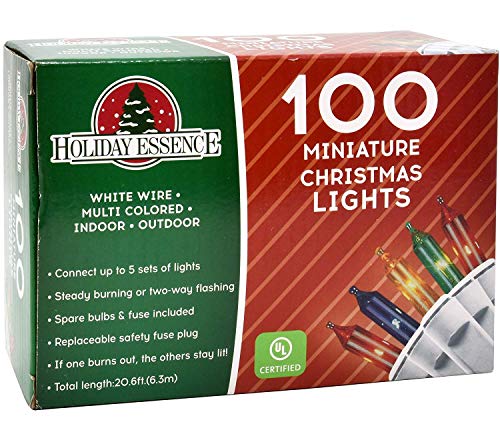 Holiday Essence 100 Multi-Color Christmas Lights with White Wire - Professional Grade for Indoor/Outdoor Use - Static + Flashing, UL Certified. - Thumbnail 7