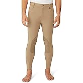Ovation Men's EuroWeave Front Zip 4-Pocket Knee Patch Woven Breeches, Light Tan, 34 Regular