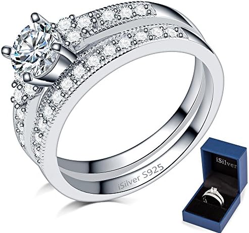iSilver 925 Sterling Silver Wedding Engagement Ring Set Anniversary Statement Propose (5)