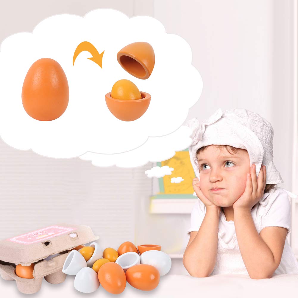 HansGo Wooden Play Eggs, 6PCS Easter eggs Egg Toys for Kids Early Development, Learning, Birthday Gifts