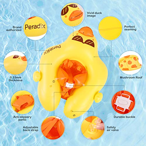 Peradix Baby Pool Inflatable Floats, Swiming Ring With Adjustable Sunshade/Waist Swim Boat Seat, Unique design Floats for 6-30 month Baby/Toddler/Kids- (Duck-with Repair Patch)