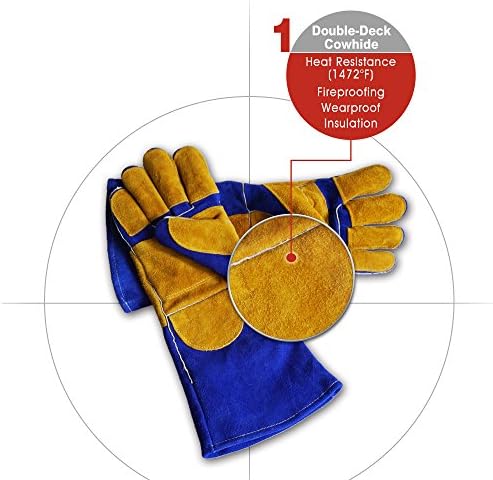 Sunlive Leather Welding Gloves Mitts for Fireplace/Stove/Pot Holder/Tig Welder/Mechanical Processing/Oven/BBQ Soft Cotton Lining with 16.5 inches long sleeve Extreme Heat Resistant Work Gloves