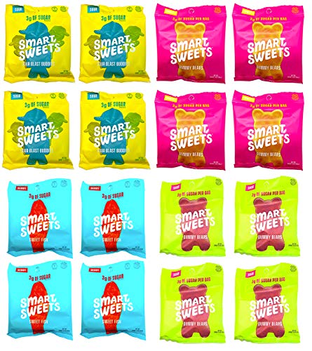 16 Pack Variety Keto-Friendly Gummy Bears - Stevia Sweetened Fruity Gummy Bears, Sour Gummy Bears, Sweet Fish, Sour Buddies, Low Sugar, Low Carbs (1.8 Ounce)