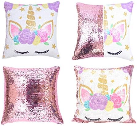 My Greca Unicorn Pillow Case for Girls - Mermaid Reversible Sequin Soft & Glitter Throw Pillow Cover for Kids