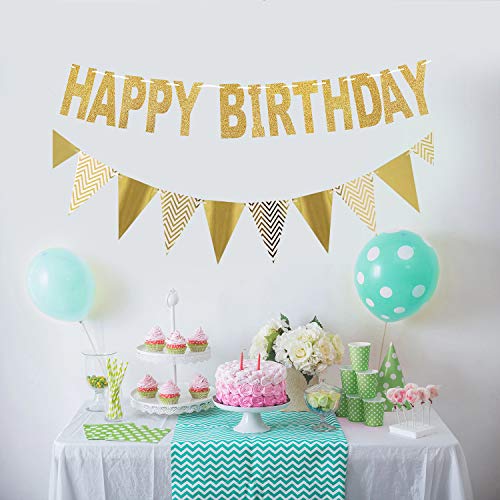 image for Redear Gold Happy Birthday Banner, Glitter Pennant Banner Sparkly Tria
