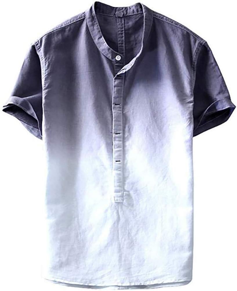 Shirts TUDUZ Men Summer Dyed Gradient Color Cotton and Linen Shirt Short Sleeve Henley Neck Casual Shirts Tops