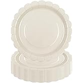 Xjoviative 50 Pcs Ivory Paper Plates 7 Inch, Cream Scalloped Paper Plates Disposable Cake Dessert Dinner Plate for Birthday Baby Shower Wedding Party Decorative Supplies (Ivory White, 7 INCH)