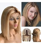 Blonde Human Hair Wigs Ombre Lace Front Bob Wigs 8 Inch Middle T Part Pre Plucked Balayage Wig Me...