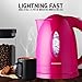 Ovente Electric Kettle 1.7 Liter Cordless Hot Water Boiler, 1100W with Automatic Shut-Off and Boil Dry Protection, Fast Boiling BPA-Free Portable Instant Heater for Making Tea, Coffee, Pink KP72F
