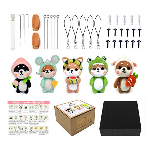 Artec360 Shiba Dog Needle Felting Kit Gift Box Pack - 1 : 1 Size Reference Instruction for Beginners (5 Pack)
