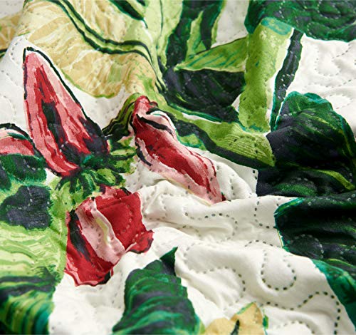 Tropical Rainforest Summer Quilt Set King Size Green Leaf Bedding Set Lightweight Reversible Botanical Flower Bedspread Coverlet with Sham Soft Breathable Bed Set, 1 Quilt and 2 Pillowshams