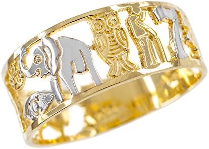 Fine 10k Two-Tone White and Yellow Gold Open Design Lucky Ring