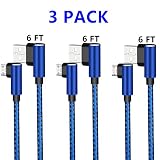 Micro USB 2.0 Android Cable, DECVO Right Angled Fast Charging Cord 90 Degree Reversible Double-Sided Micro Connector Braid Compatible with Samsung Galaxy, Nexus, LG, Motorola More -Blue (3 Pack 6 FT)