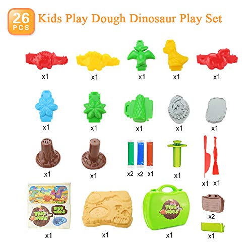 Jovatnana Dino World Modeling Clay Create with Clay Dinosaurs Kit Combines Art, Adventure, Science and Fun for The Perfect STEAM Experience Safe Non Toxic 26-Piece Set - Thumbnail 3