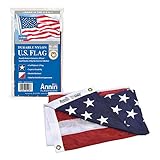 Annin Flagmakers Model 2220 American Flag 4x6 ft. Nylon SolarGuard Nyl-Glo , 100% Made in USA with Sewn Stripes, Embroidered Stars and Brass Grommets.