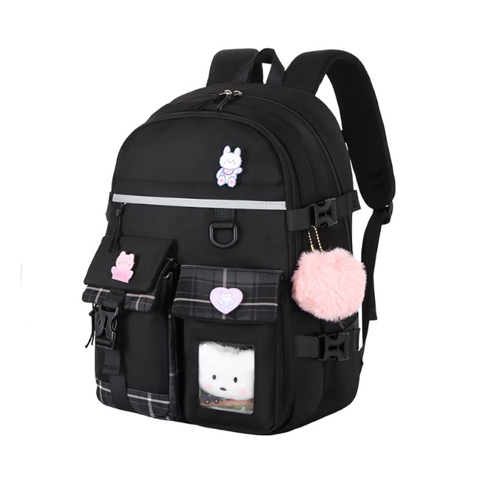 Mochila Kawaii con accesorios de gran capacidad negro