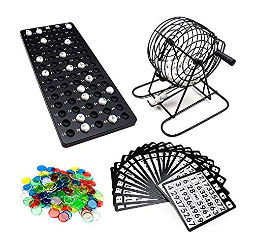 Shopefied Classic Bingo Game Set - 18 Cards 75 Balls Metal Cage Chips