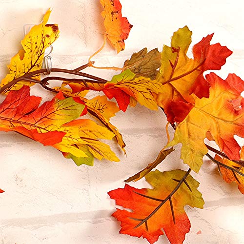 Halloween Maple Leaves String Light,Artificial Autumn Vines With Mine Simulation Pumpkins Fall Maple Leaves Garland Plants,LED Garland,Fall Wreath for Thanksgiving Christmas Party Wedding (1.5m) - Thumbnail 6