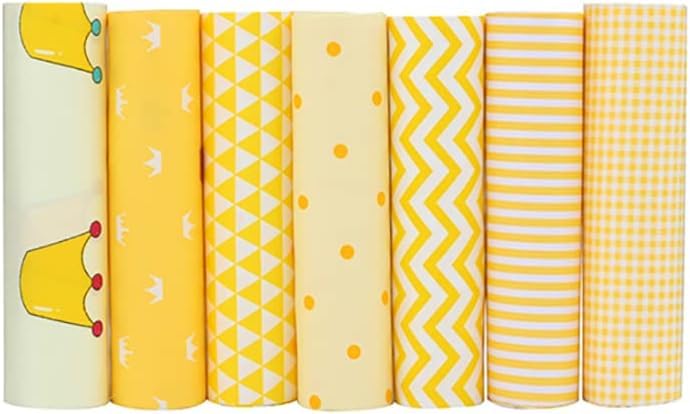 CraftsFabrics 7pcs/Lot (16"x20") Printed 100% Cotton Fat Quarters Fabric Bundles for Quilting, Scrapbooking, Arts & Crafts, DIY Projects, Collage | Yellow Fabric, Quilting Fabric, Material for Sewing