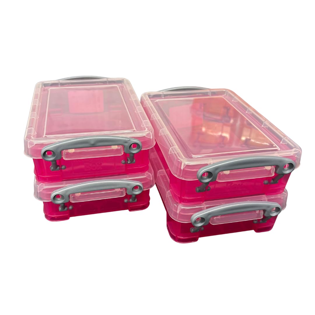 Really Useful Plastic Storage Box 0.35 Litre (Pack of 4) (Pink)