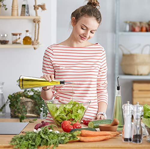 Venero Olive Oil Dispensers 19 oz, Set of 2 Glass Bottles, Stainless Steel Pourer Spouts & Funnel, Cooking Oil & Vinegar Cruet Dispenser Set for Kitchen, Salad Dressing Container, Olive Oil, Soy Sauce