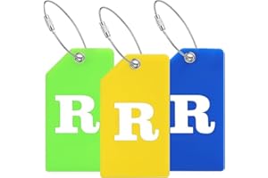 Anteecana Silicone Luggage Tag Initial-Baggage Handbag Travel Suitcase Tags with Name ID Card Quickly to Spot (Letter R, 3 Packs(Yellow+Green+Blue)