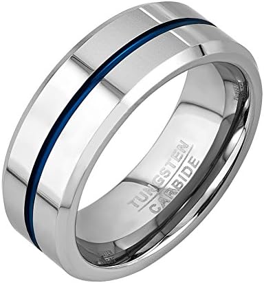 MRing 8mm Thin Blue Line Tungsten Carbide Ring Wedding Band Ring High Polished (10)