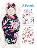 3 Pack Baby Swaddle Blanket Newborn Baby Wrap Organic Bamboo Swaddle Receiving Blankets with Headband for Baby Boys Girls Unisex