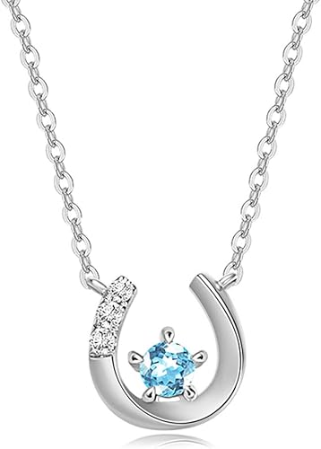 Amazon Fancime K18ホワイトゴールド 天然ブルートパーズ 馬蹄モチーフ ネックレス レディース キュービックジルコニア 11月誕生石 ギフトラッピング済 誕生日 記念日 プレゼント ギフト ネックレス 通販