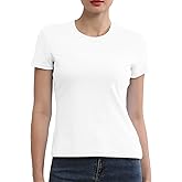 Cotton Short Sleeve T Shirts for Women Slim Fitted Basic Tees Cropped Tshirts Casual Plain Tight Petite Summer Tops