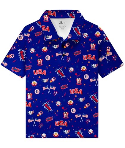 Dekomere Boys Printed Polo Shirt Short Sleeve Stylish Moisture Wicking UPF 30+ Performance Golf Shirts 11-12 Years Royal Blue at Amazon