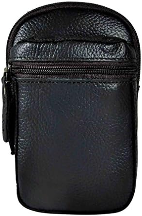 KUAISUF Design Mens Original Leather Small Travel Summer Pouch Hook Belt Waist Pack Bag black