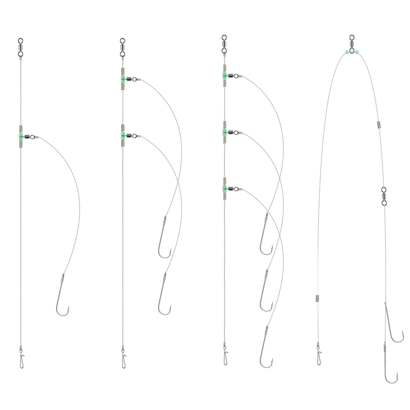 Dr.Fish 12 Pack Sea Fishing Rigs Beach Casting, Flapper 2/0 3/0 Clipped and Pennel Pulley Rigs, Hand Tie Shore Fishing 2, 3 Hooks Ready for Use