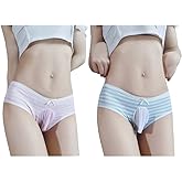 FASXIR Japanese Style Cute Striped Cotton Thong Pouch Bikini Underwear Briefs Cosplay Panties for Women Men Pack of 2