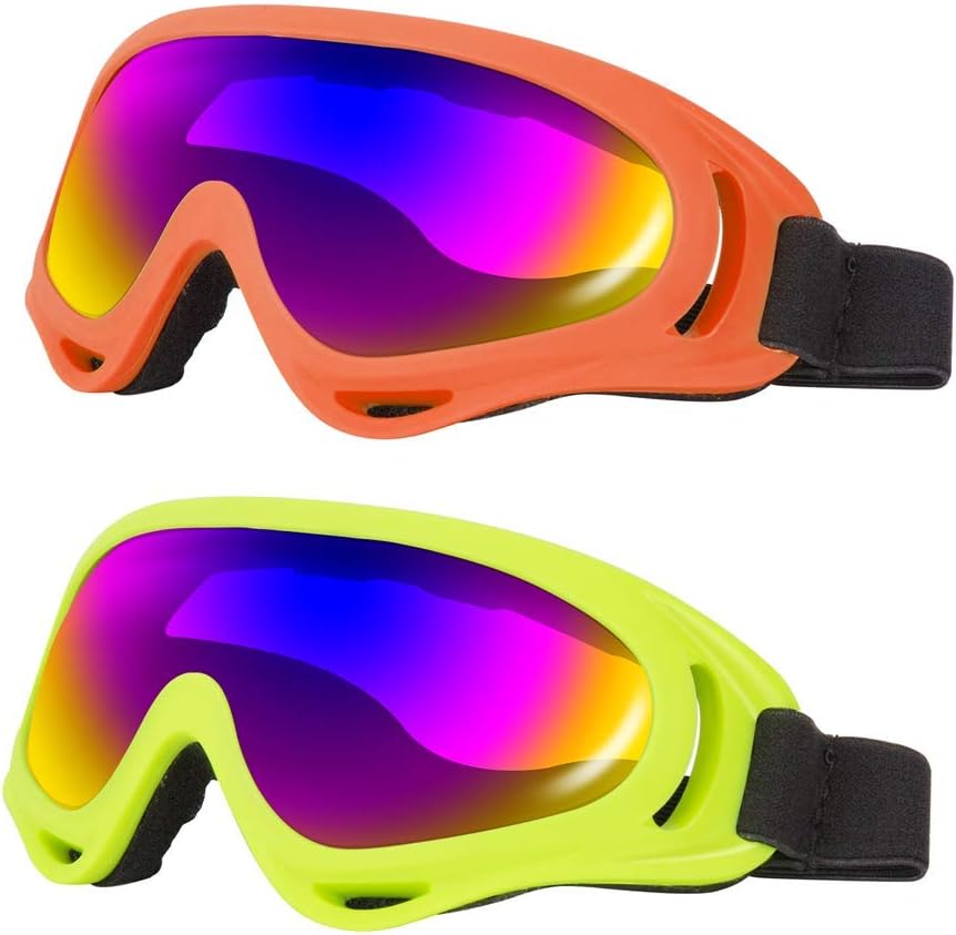 LJDJ Ski Goggles Pack of 2 - Snowboard Motorcycle Goggles Glasses for Boys Girls Youth Men Women