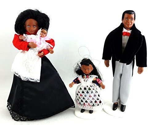 Dollhouse Miniature Victorian Black Family of 4 People Bendable Poseable 1:12
