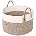 INDRESSME Cotton Rope Basket Extra Large Woven Basket for Blankets Toy Basket Baby Laundry Basket with Big Handles Rope Hamper Storage Bin for Organizer Toy Pillow Living Room, 21 D x 14 H Inches