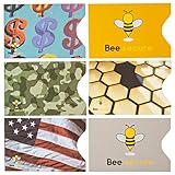 Credit & ATM RFID Protector Sleeve by BEE SECURE, Advanced Blocking Technology Prevents ID Theft, includes 6 UNIQUE and STYLISH Designs for Men & Women, Bee safe and secure