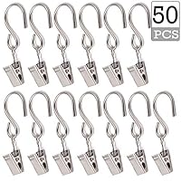 50PCS Curtain Clips with Hooks for Hanging Clamp Hangers Gutter Hooks for Party String Light Outdoor Wire Holders, Stainless Steel Silver