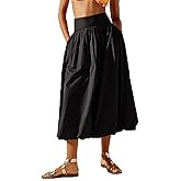 NUFIWI Women Y2k Bubble Maxi Skirt Low Elastic Waist A Line Long Skirt Summer Casual Ruffle Pleated Midi Dress
