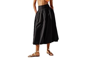 NUFIWI Women Y2k Bubble Maxi Skirt Low Elastic Waist A Line Long Skirt Summer Casual Ruffle Pleated Midi Dress