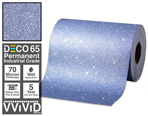 VViViD Glitter Blue DECO65 Permanent Adhesive Craft Vinyl Roll for Cricut, Silhouette & Cameo (1ft x 6ft)
